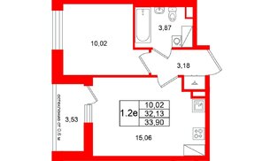 Квартира в ЖК «Город звёзд», 1 комнатная, 32.13 м², 5 этаж