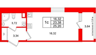 Квартира в ЖК «Город звёзд», студия, 23.38 м², 16 этаж