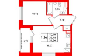 Квартира в ЖК «Город звёзд», 1 комнатная, 32.48 м², 21 этаж