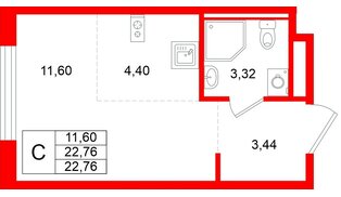 Квартира в ЖК «Новоселье», студия, 22.76 м², 10 этаж