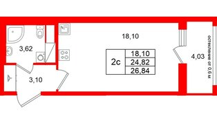 Квартира в ЖК «Город звёзд», студия, 24.82 м², 6 этаж
