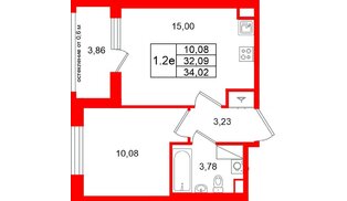Квартира в ЖК «Город звёзд», 1 комнатная, 32.09 м², 12 этаж