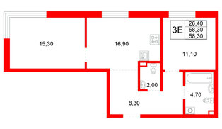 Квартира в ЖК Plus Пулковский, 2 комнатная, 58.3 м², 1 этаж