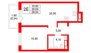Квартира в ЖК Plus Пулковский, 1 комнатная, 39 м², 4 этаж