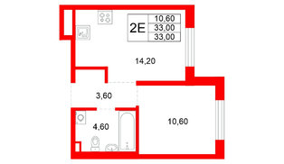 Квартира в ЖК Plus Пулковский, 1 комнатная, 33 м², 1 этаж