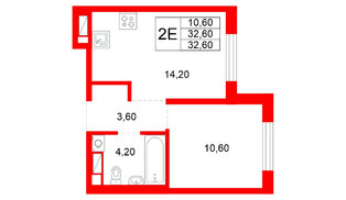 Квартира в ЖК Plus Пулковский, 1 комнатная, 32.6 м², 4 этаж