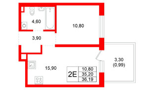 Квартира в ЖК Plus Пулковский, 1 комнатная, 35.2 м², 1 этаж