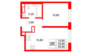 Квартира в ЖК Plus Пулковский, 1 комнатная, 34.6 м², 3 этаж