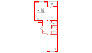 Квартира в ЖК «Респект», 2 комнатная, 62.56 м², 3 этаж