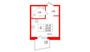 Квартира в ЖК Респект, студия, 23.82 м², 11 этаж