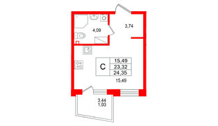 Квартира в ЖК Респект, студия, 24.35 м², 3 этаж
