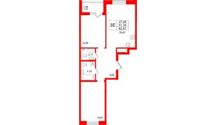Квартира в ЖК «Респект», 2 комнатная, 62.67 м², 3 этаж