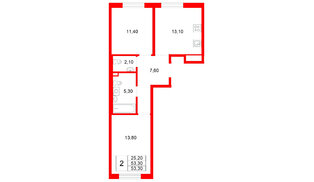 Квартира в ЖК Plus Пулковский, 2 комнатная, 53.3 м², 1 этаж