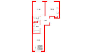 Квартира в ЖК Plus Пулковский, 2 комнатная, 53 м², 5 этаж