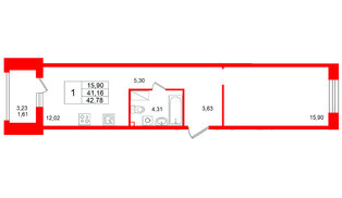 Квартира в ЖК «Респект», 1 комнатная, 42.78 м², 3 этаж