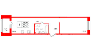 Квартира в ЖК «Респект», 1 комнатная, 42.78 м², 7 этаж