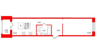 Квартира в ЖК «Респект», 1 комнатная, 42.71 м², 8 этаж