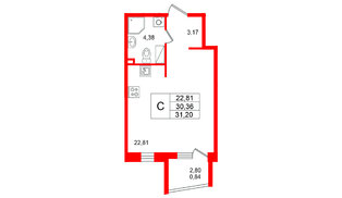 Квартира в ЖК Респект, студия, 31.2 м², 4 этаж