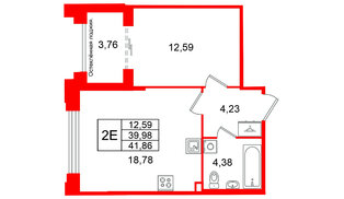Квартира в ЖК Кристалл Холл, 1 комнатная, 39.98 м², 2 этаж