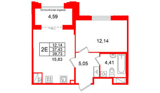 Квартира в ЖК Кристалл Холл, 1 комнатная, 37.43 м², 4 этаж