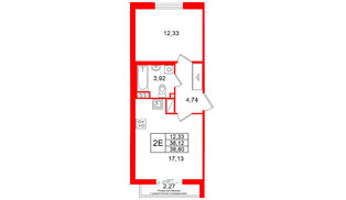 Квартира в ЖК Кристалл Холл, 1 комнатная, 38.12 м², 6 этаж