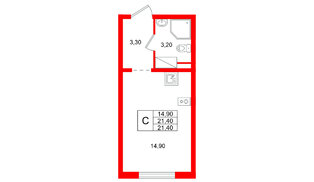 Квартира в ЖК «Ручьи–2», студия, 21.4 м², 18 этаж
