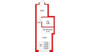 Квартира в ЖК «Северный ветер», студия, 29.09 м², 2 этаж