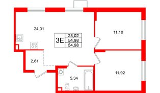 Квартира в ЖК А101 Лаголово, 2 комнатная, 54.98 м², 2 этаж