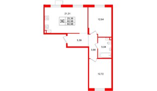 Квартира в ЖК А101 Лаголово, 2 комнатная, 60.76 м², 6 этаж