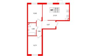 Квартира в ЖК А101 Лаголово, 2 комнатная, 61.14 м², 3 этаж