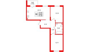 Квартира в ЖК А101 Лаголово, 2 комнатная, 61.39 м², 2 этаж