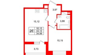 Квартира в ЖК «Титул в Московском», 1 комнатная, 33.12 м², 10 этаж