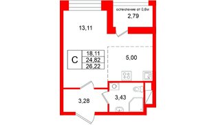 Квартира в ЖК «Титул в Московском», студия, 24.82 м², 8 этаж
