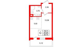 Квартира в ЖК «Титул в Московском», студия, 25.2 м², 6 этаж