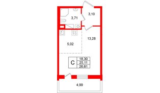 Квартира в ЖК «Титул в Московском», студия, 25.11 м², 8 этаж