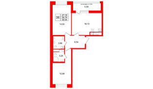 Квартира в ЖК Титул в Московском, 2 комнатная, 56.79 м², 7 этаж