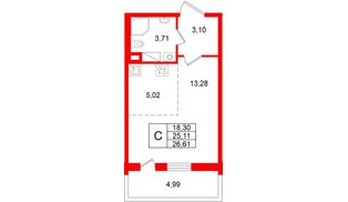 Квартира в ЖК «Титул в Московском», студия, 25.11 м², 10 этаж