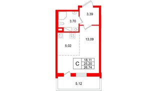 Квартира в ЖК «Титул в Московском», студия, 25.2 м², 11 этаж