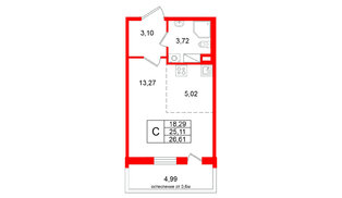 Квартира в ЖК «Титул в Московском», студия, 25.11 м², 9 этаж