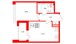 Квартира в ЖК Титул в Московском, 1 комнатная, 34.25 м², 9 этаж