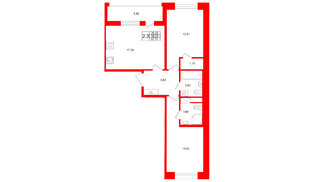 Квартира в ЖК Титул в Московском, 2 комнатная, 58.23 м², 12 этаж