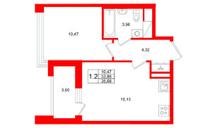 Квартира в ЖК Титул в Московском, 1 комнатная, 33.88 м², 8 этаж