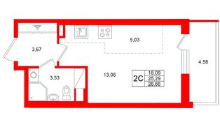 Квартира в ЖК «Титул в Московском», студия, 25.29 м², 4 этаж