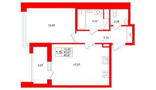 Квартира в ЖК Титул в Московском, 1 комнатная, 41.67 м², 7 этаж