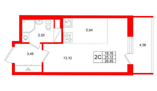 Квартира в ЖК «Титул в Московском», студия, 25.12 м², 12 этаж