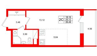 Квартира в ЖК «Титул в Московском», студия, 25.12 м², 9 этаж