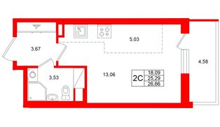 Квартира в ЖК «Титул в Московском», студия, 25.29 м², 12 этаж