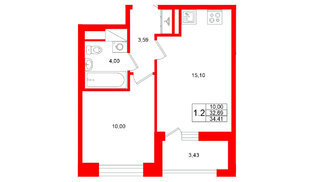Квартира в ЖК Титул в Московском, 1 комнатная, 32.69 м², 12 этаж
