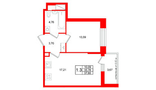 Квартира в ЖК Титул в Московском, 1 комнатная, 35.76 м², 11 этаж