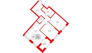 Квартира в ЖК «Речной квартал», 2 комнатная, 61.43 м², 19 этаж